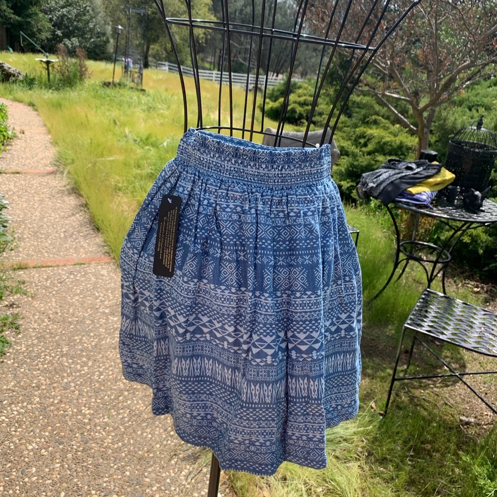 Blue Tiered Midi Skirt with Smocked Waist by Bebe